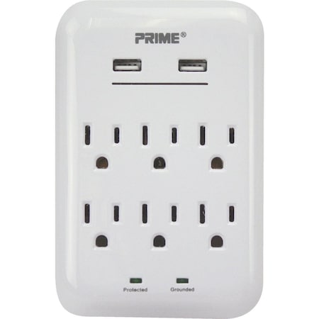 Prime Wire & Cable & Cable 6 Power & 2 USB White Wall Charger PBUSB346S
